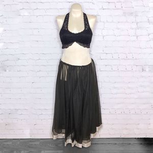 Black Belly Dance Skirt Open Sides Metallic Trim